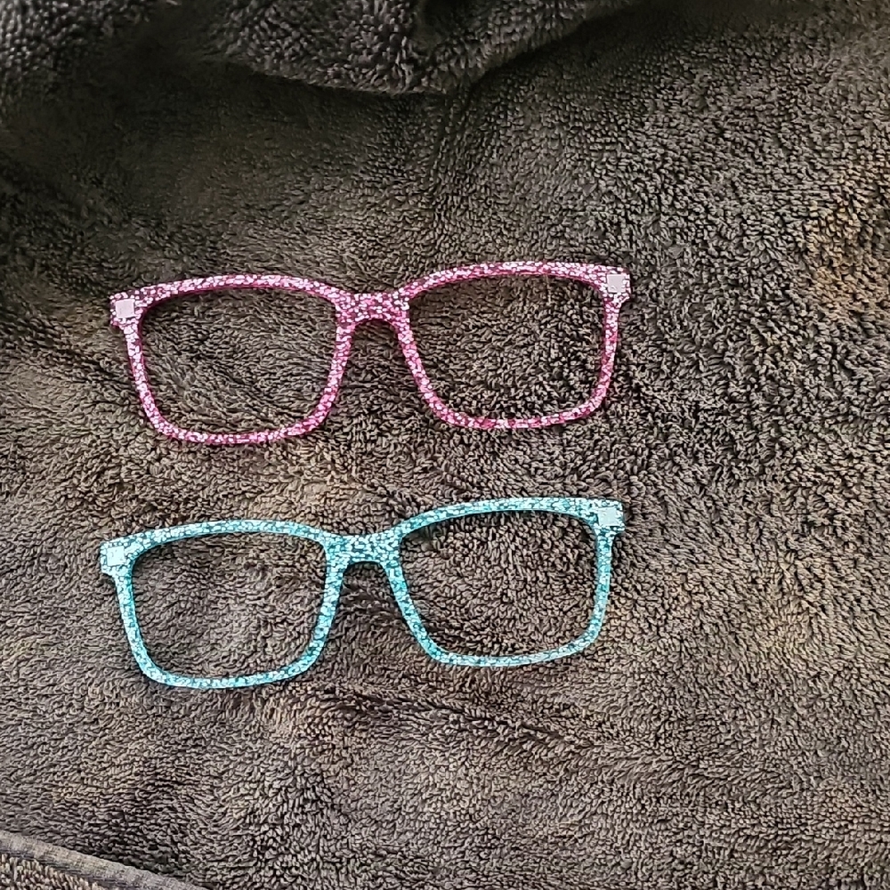 Pink and Teal Glitter Pair Eyewear Kirby G Toppers